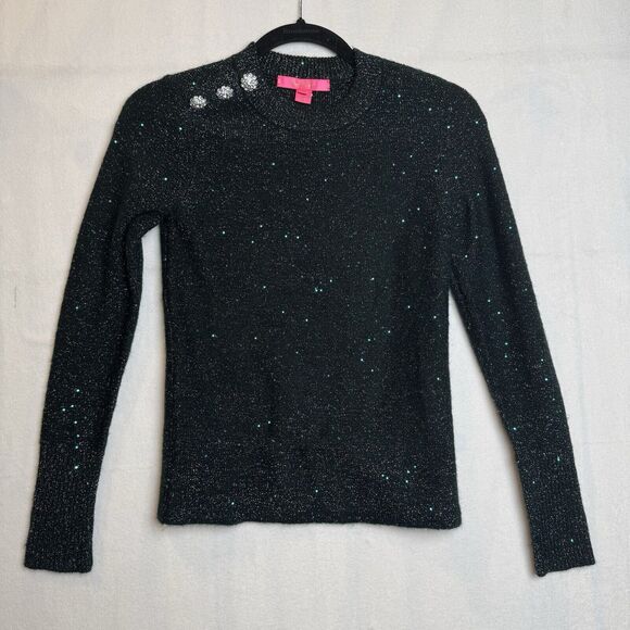 Lilly Pulitzer Onyx Metallic MORGEN SEQUIN SWEATER‎ Sparkle Pullover XXS - Picture 1 of 13